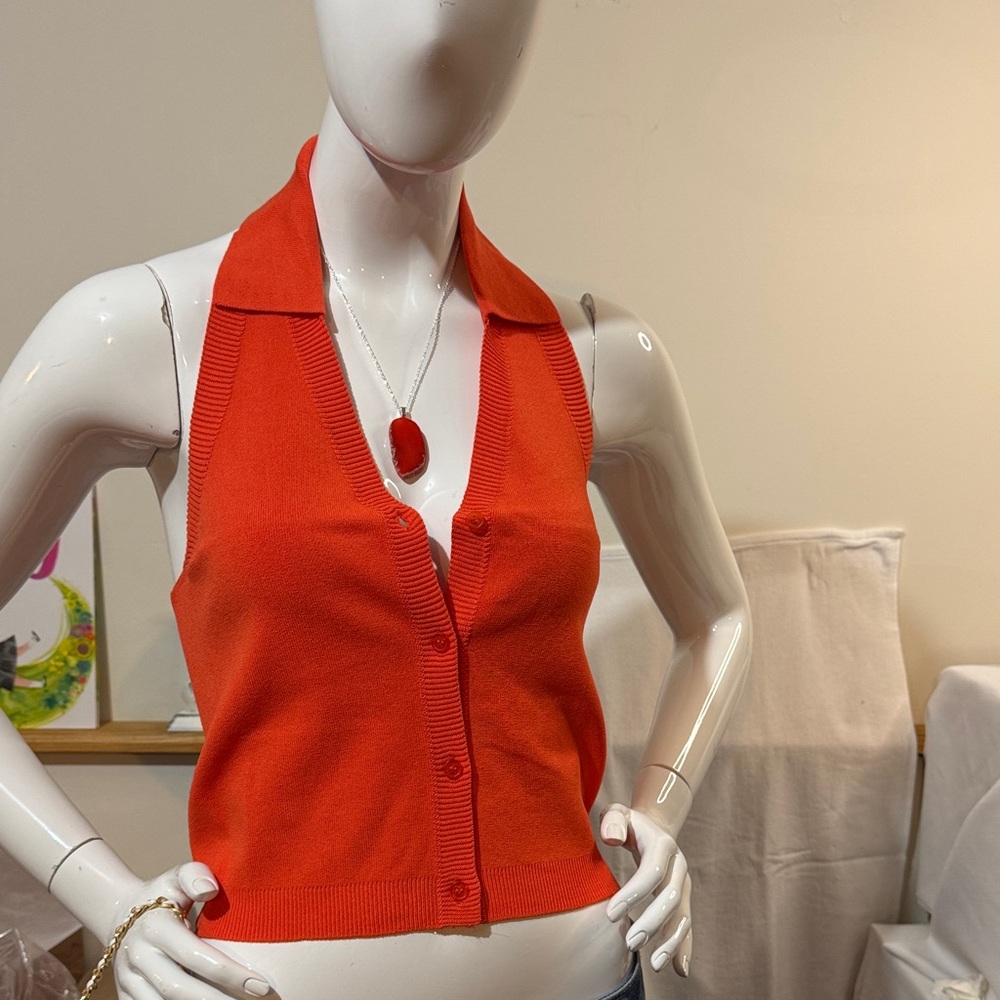 525 America Vibrant Orange Sexy Sleeveless/backless Top